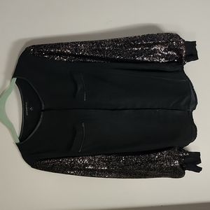 Boundary & Co. Black silk blouse with gold sleeves